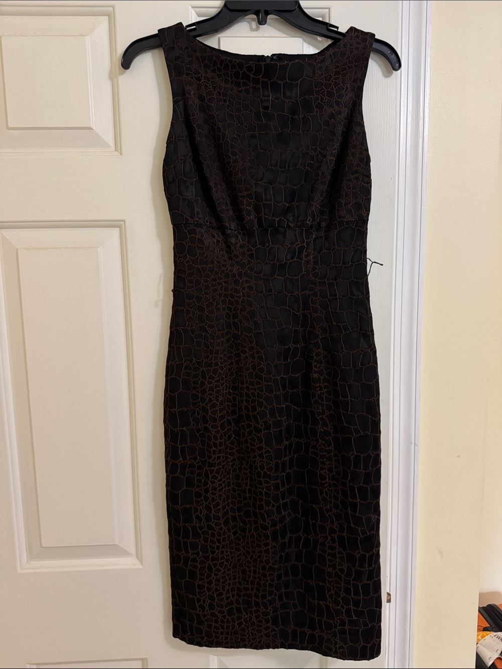 Cache Black Textured Midi Sheath Dress with Belt